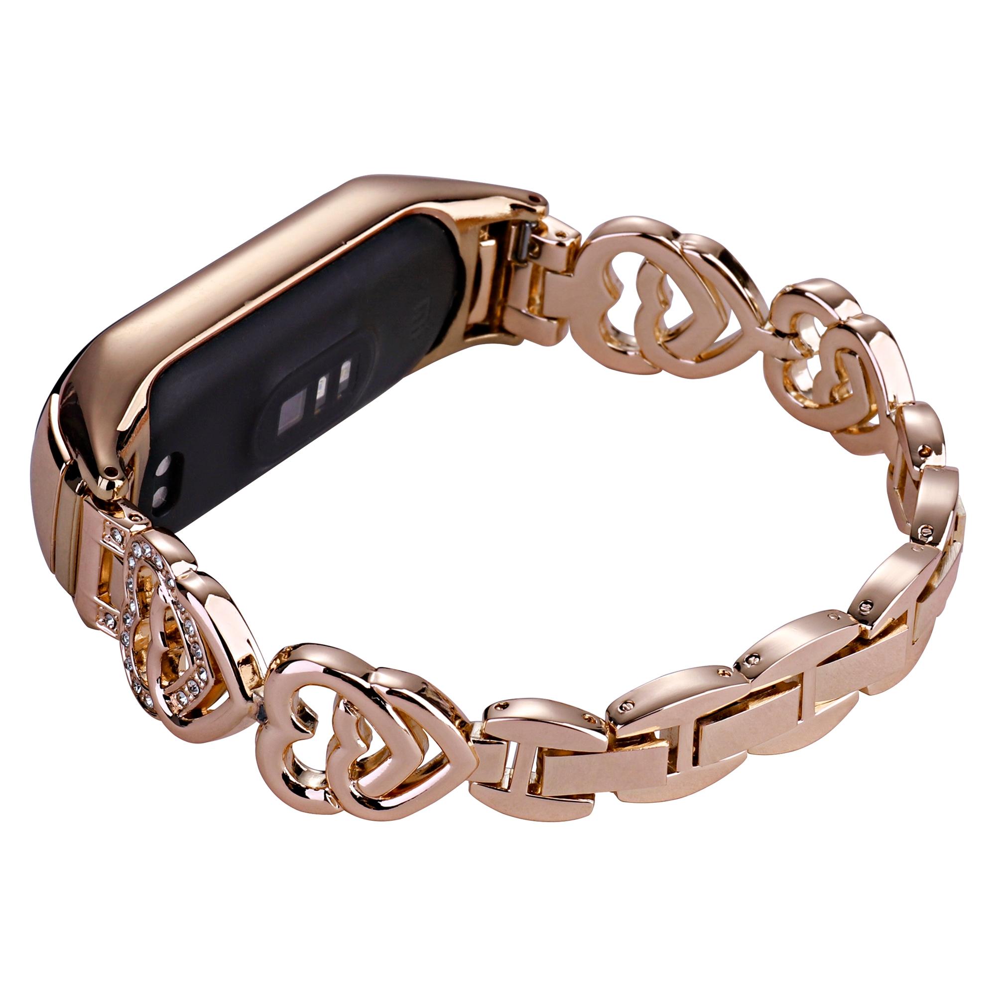 

For Xiaomi Mi Band 5/Band 6 Replacement Watch Strap Rhinestone Decoration Metal Watchband Rose Gold