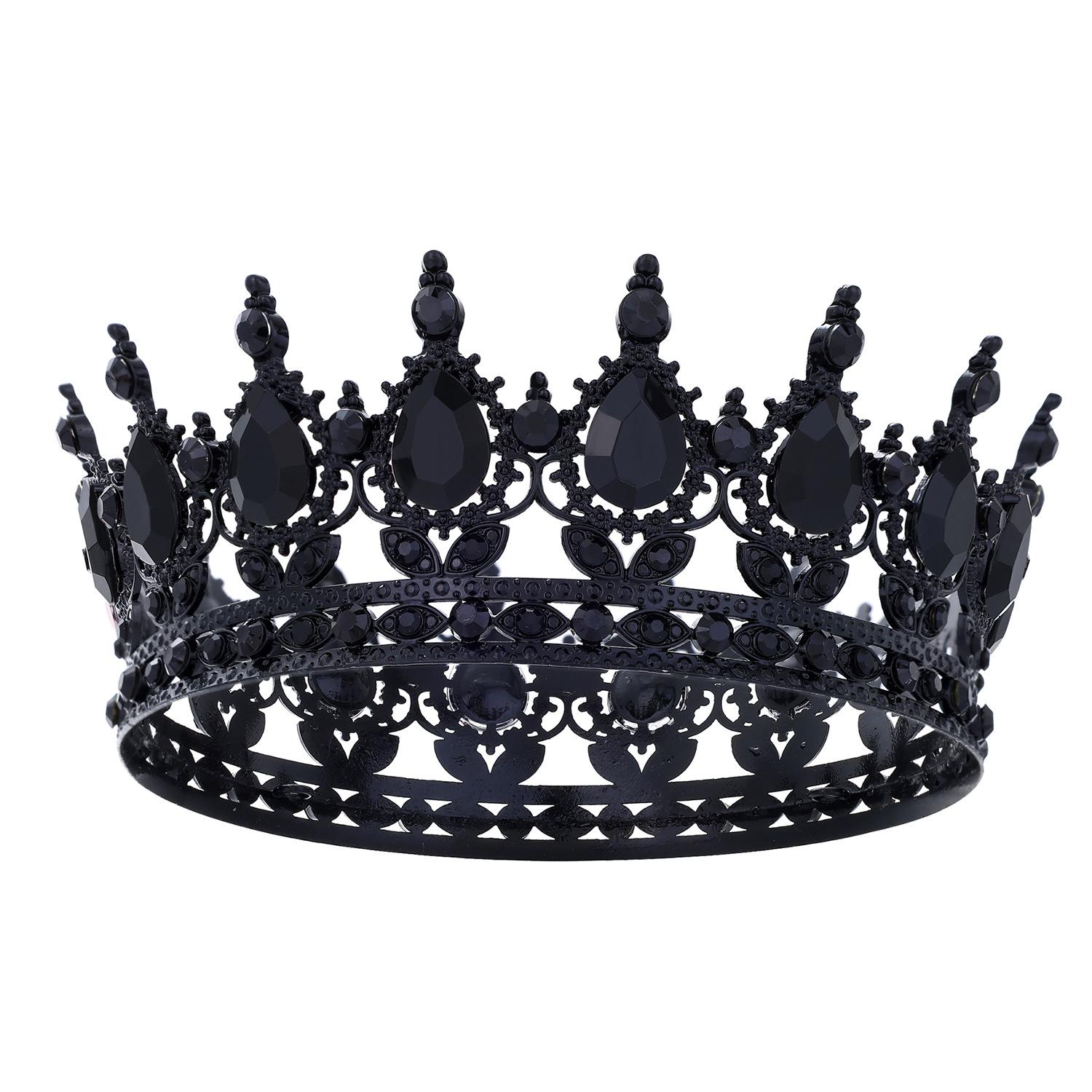 

2026 Full Round Crown Headgear European Bridal Wedding Dress Birthday Bar Mitzvah Round Alloy Crown Hair Accessories 12*5CM чёрный