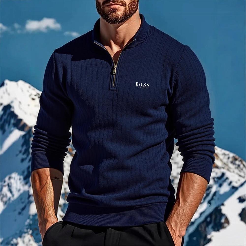 

Мужской свитер с длинным рукавом и воротником-стойкой, вязаный свитер на полумолнии для осени и зимы S тёмно-синий