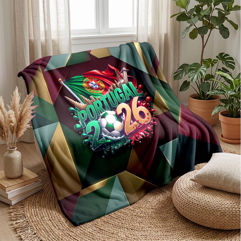Portugal Football Printed Flannel Blanket Skin Friendly Warm Decorative Throw for Indoor Couch Bed Daily Use