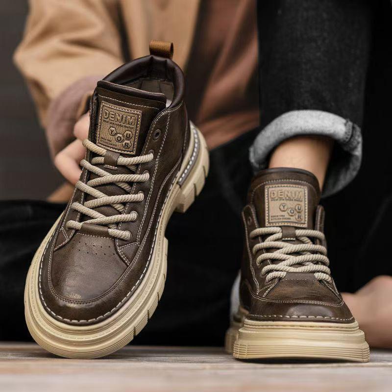 Autumn and Winter Men's Shoes Retro Martin Boots Men's British Style High-top Men's Casual Leather Shoes Medium-top Outdoor Non-slip Boots