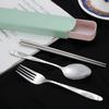 Portable Stainless Steel Travel Cutlery Set: Fork, Spoon & Chopsticks - Perfect for Students and Outdoor Use