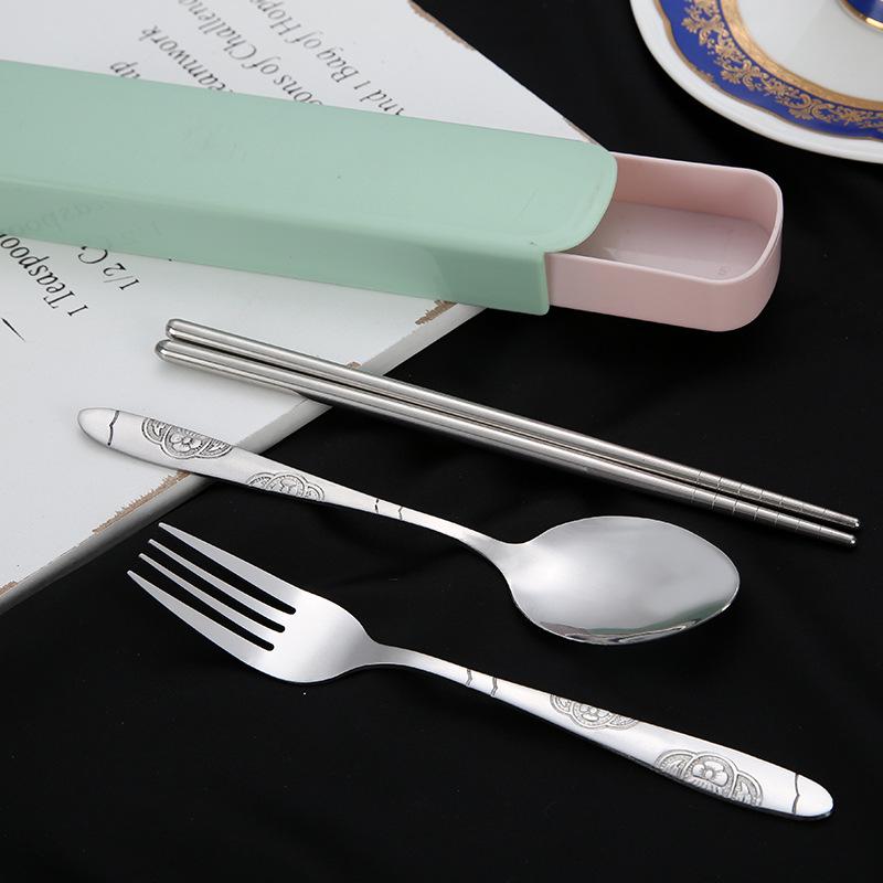 Portable Stainless Steel Travel Cutlery Set: Fork, Spoon & Chopsticks - Perfect for Students and Outdoor Use