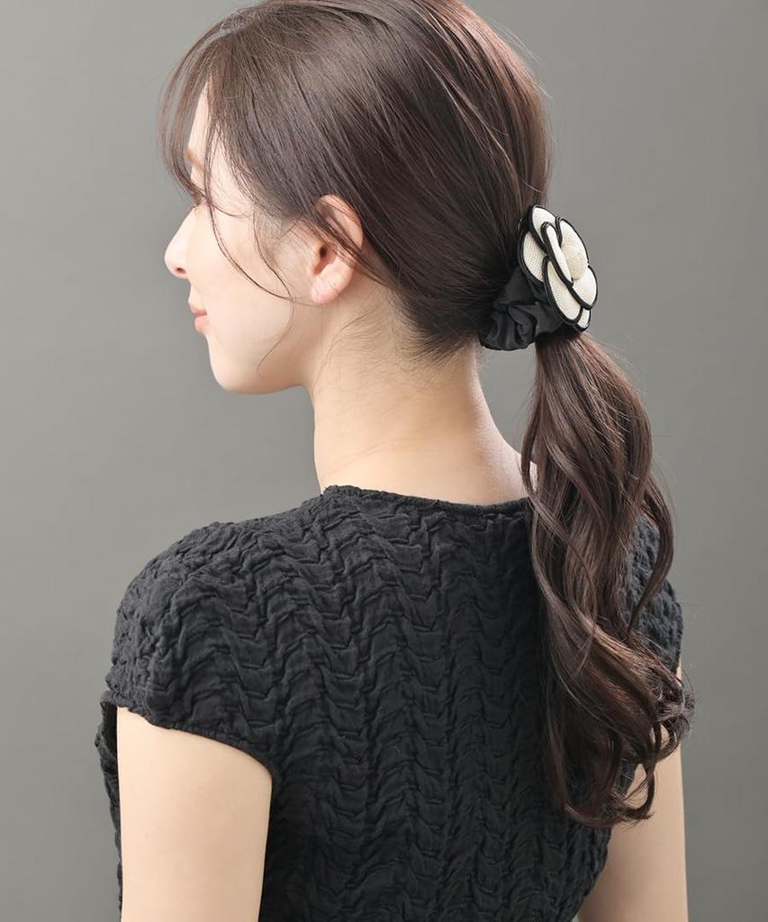 VINGTAINE Camellia Monochrome Elegant and Cute for and Kindergarten Entrance Ceremonies Scrunchie, Mesh, Adults, Weddings, After-Parties, Graduations,