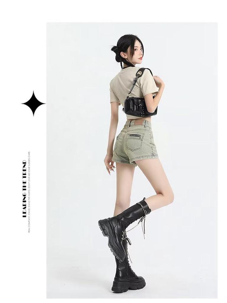 2025 Sommer Damen Retro High Waist Plus Size Denim A-Linien-Shorts