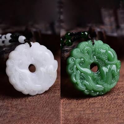 Green Jade Hand-Carved Dragon Hollow Jade Pendant Necklace  Chinese Amulet Women Man'S Lucky Necklace Jewelry Gift