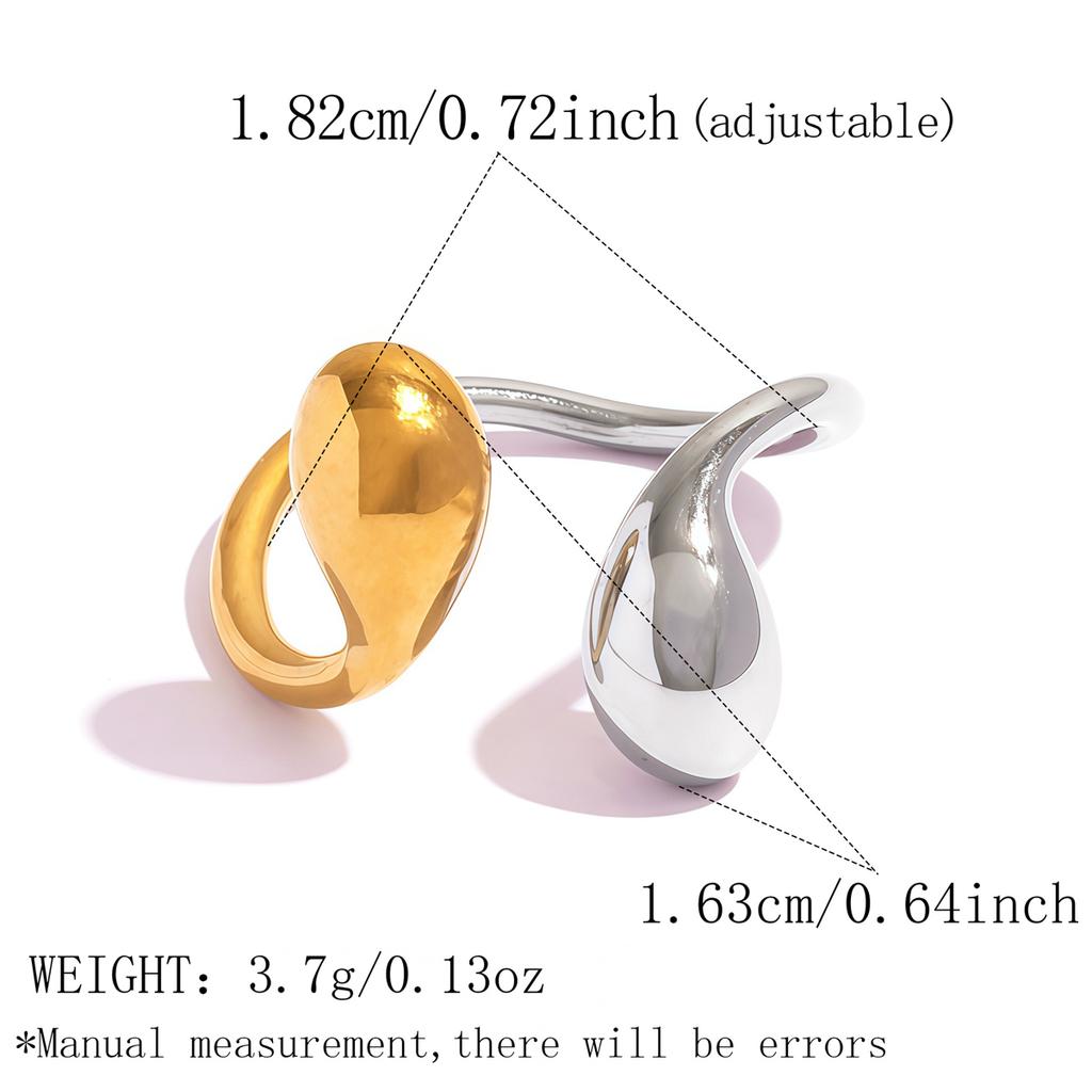Stainless Steel Smooth Ring Neutral Double Head Water Drop Design Open Ring Classic Popular Colorfast for Vacation Jewelry Gifts
