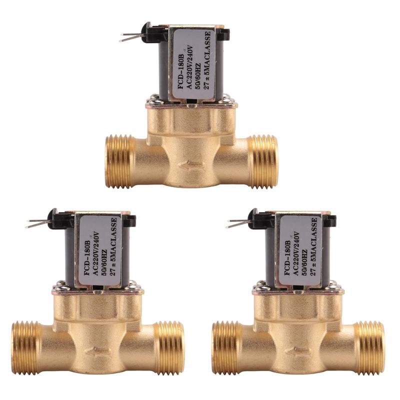 B97A-3Pcs 1/2 Inch Ac 220V Normally Closed Brass Electric Solenoid Magnetic Valve For Water Control Chemical Liquid Industry