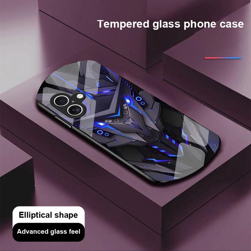 Kreativer Mech Für Apple IPhone 16 11 13 15 14 Pro Max 12 Mini 7 8 Plus XR X XS SE Elliptisch Geformte Handyhülle aus Gehärtetem Glas