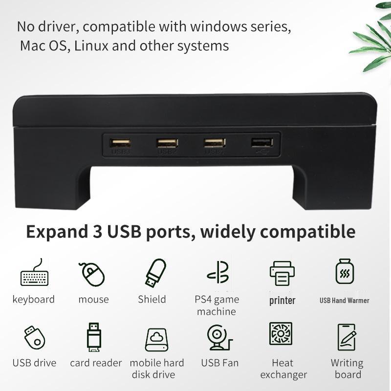 Multifunctional USB Charging Monitor Riser & Storage Rack for Desktop