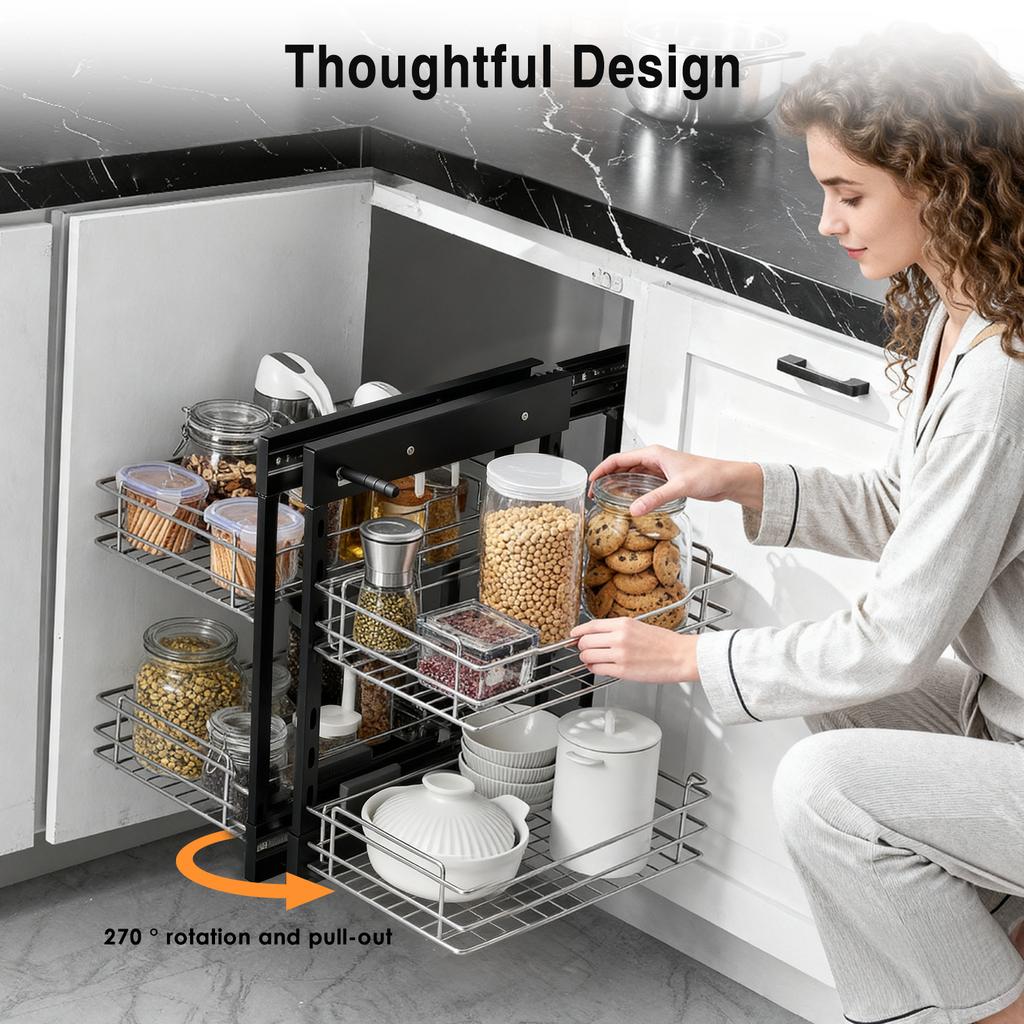 2Tier Opening Blind Corner Pull Out Organizer 4 Shelf Kitchen Cabinet Organizer Slide Out Storage Organizer Basket for Bowls Dis