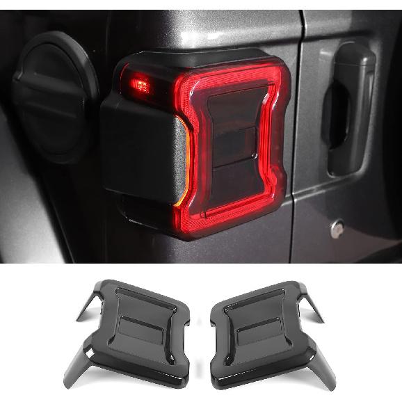 JL Tail Light Covers, ABS Rear Light Lamp Guards Trim Compatible with 2018-2024 Jeep Wrangler JL, Black (Fit for LED Light Version Without Frame)