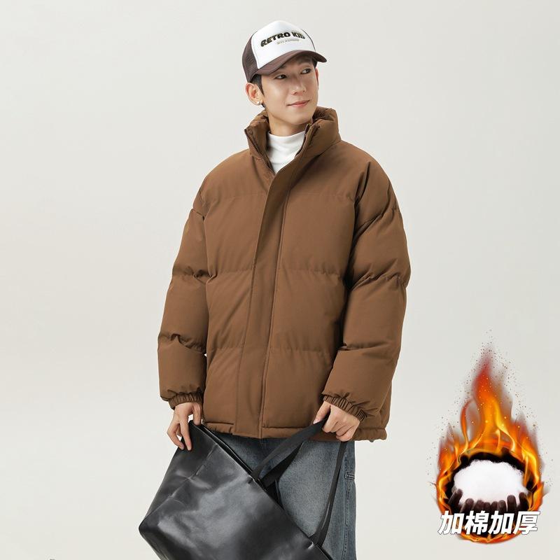 2025 Winter New Solid Color Cotton Coat, Thickened Stand-up Collar Basic Cotton Coat, Loose Couple Bag