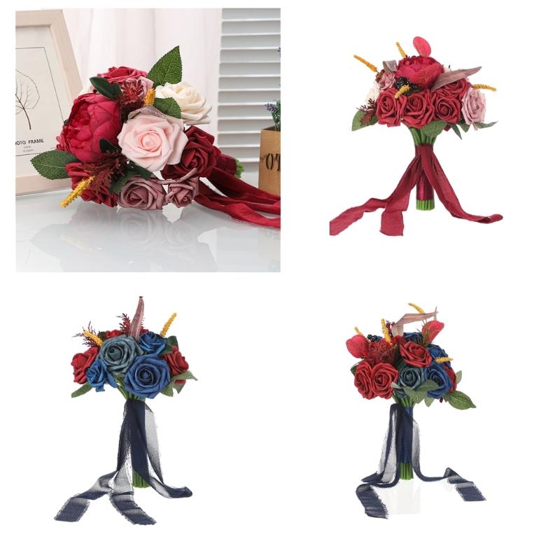 Wedding Artificial Flower Bouquet Rose Flower Ornaments Handheld for Bridal Bouquet Wedding Party Props