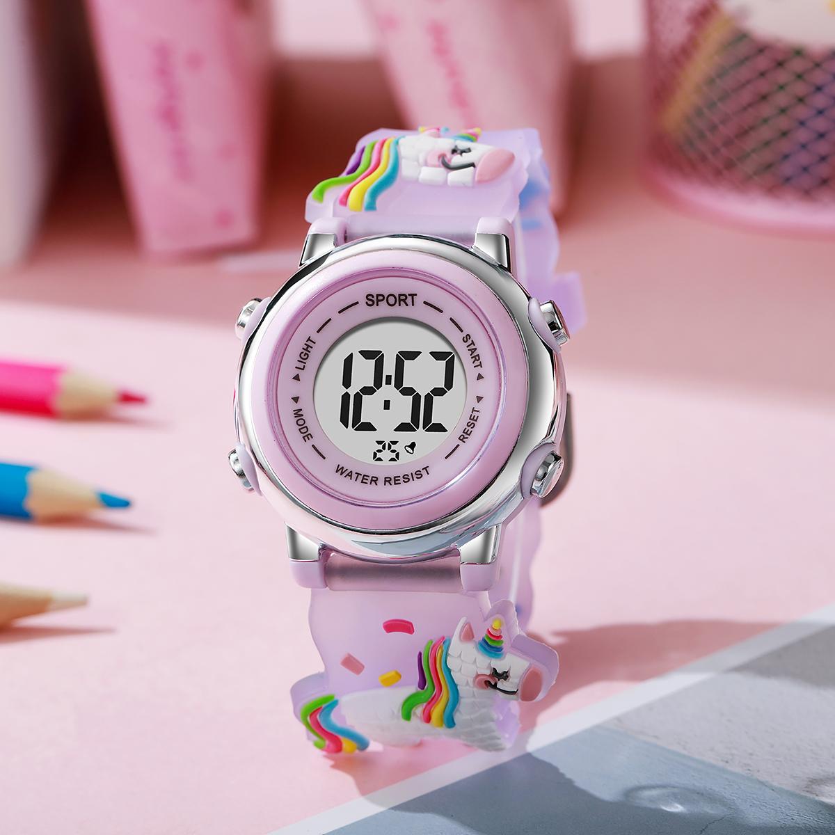 

Cartoon student cute unicorn girl heart multiple style macaron sweet girl silicone strap watches фиолетовый