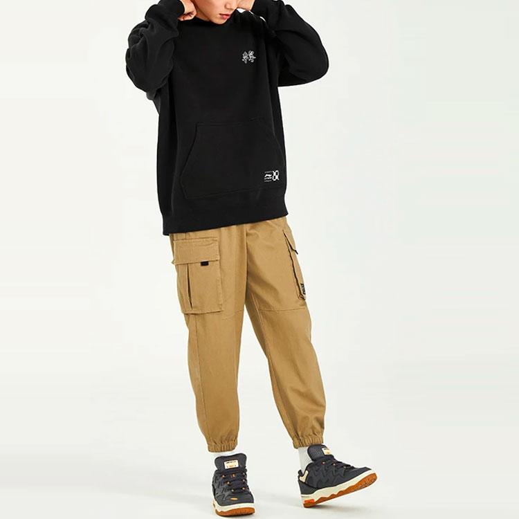 Li-Ning Sports Trend Series Logo Embroidered Loose-Fit Reversible Pullover Hoodie Unisex Tops Black Grey AWDS087-5