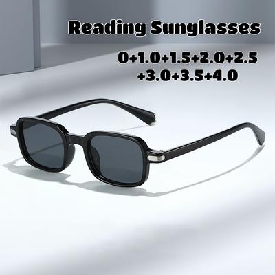 Men's New Square-Frame Reading Sunglasses Unisex Fashion Reading Glasses Outdoor Sun Protection with UV-Blocking Gray Lenses