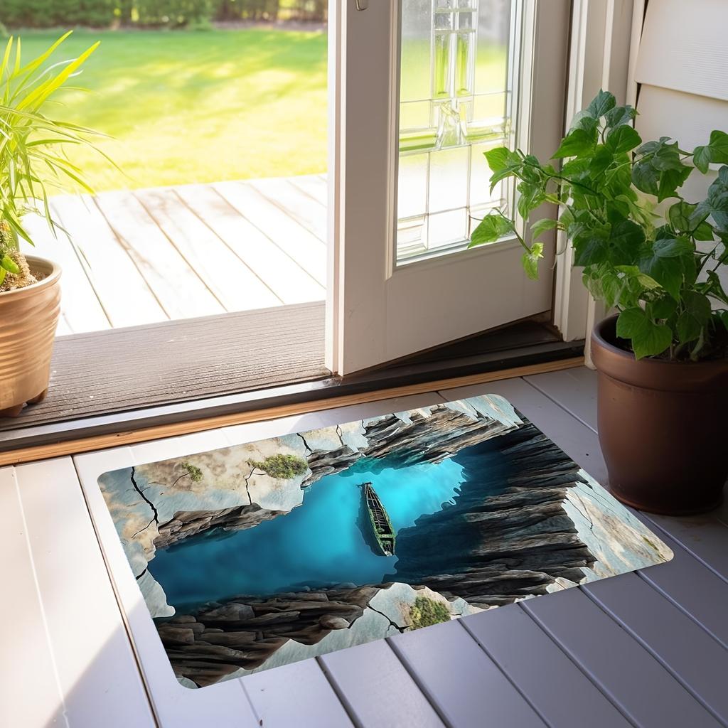 Deep CanyonRiver Boat Rug 3D Natural Scenery Living RoomCenterpiece Eco-Friendly Flooring Anti slip carpet can be machine washed