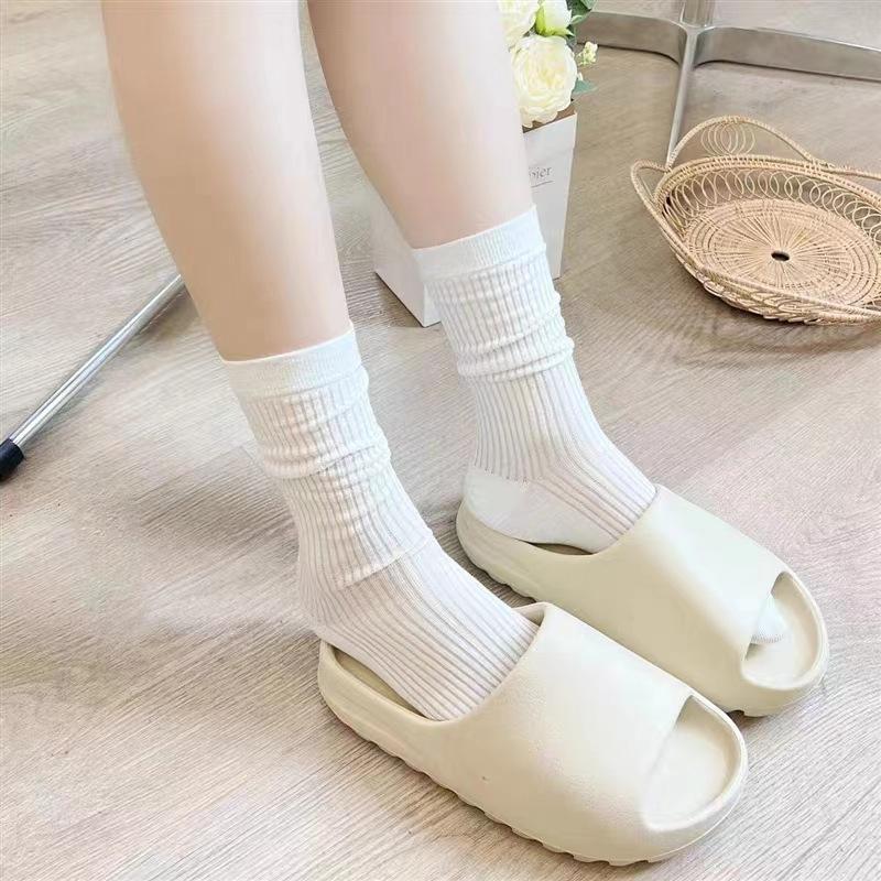 Simple Plain Color Stacked Socks Women'S Mid-Length Summer Thin Solid Color Calf Socks Candy-Colored Trendy Socks