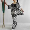 Tem Women's 2024 Summer New Loose Large Size Printed Medium Sleeve Shirt Wide Leg Pants Casual Suit Women