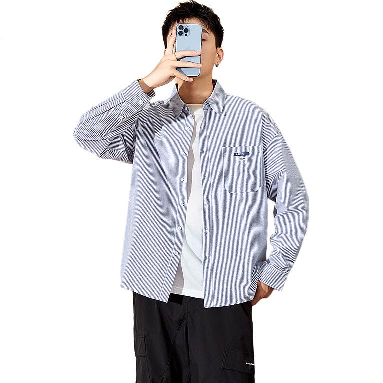 TonLion 2026 Spring And Autumn New Men's Shirt, Long-Sleeved Japanese-Style Loose Casual Striped Men's Shirt for Outer Wear
