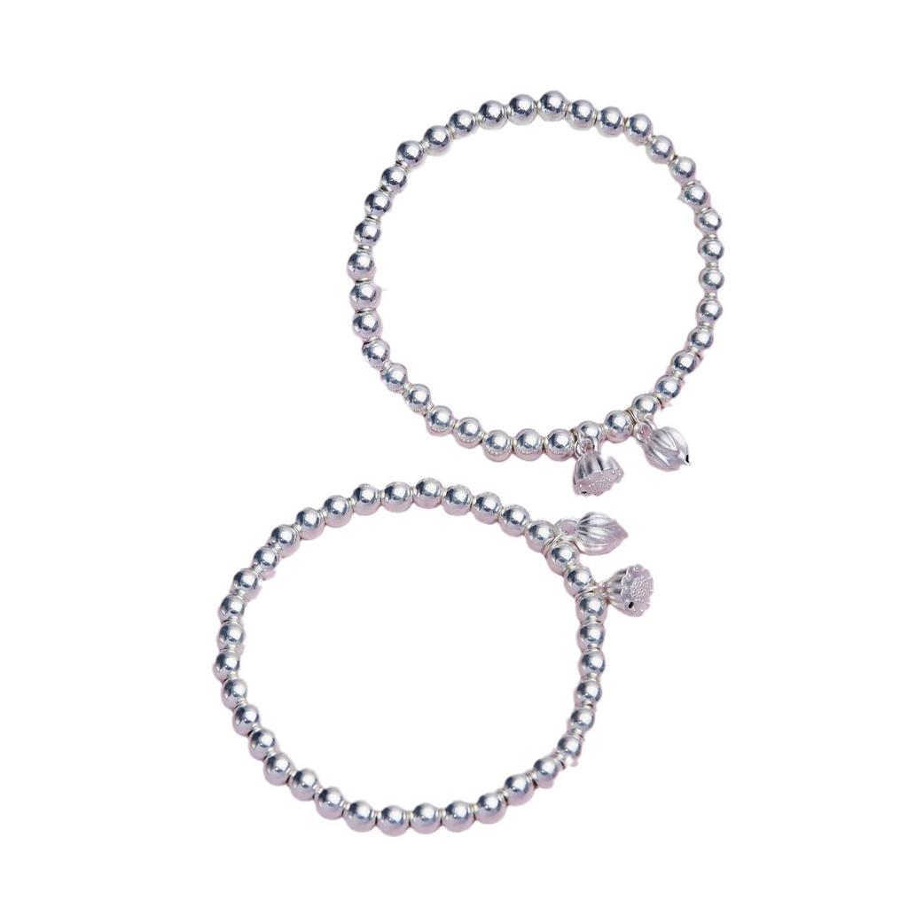 Two Lives Joy Sterling Silver S999 Lotus Pod Bead Bracelet - Pure Silver Women's Fresh Style Accessory
