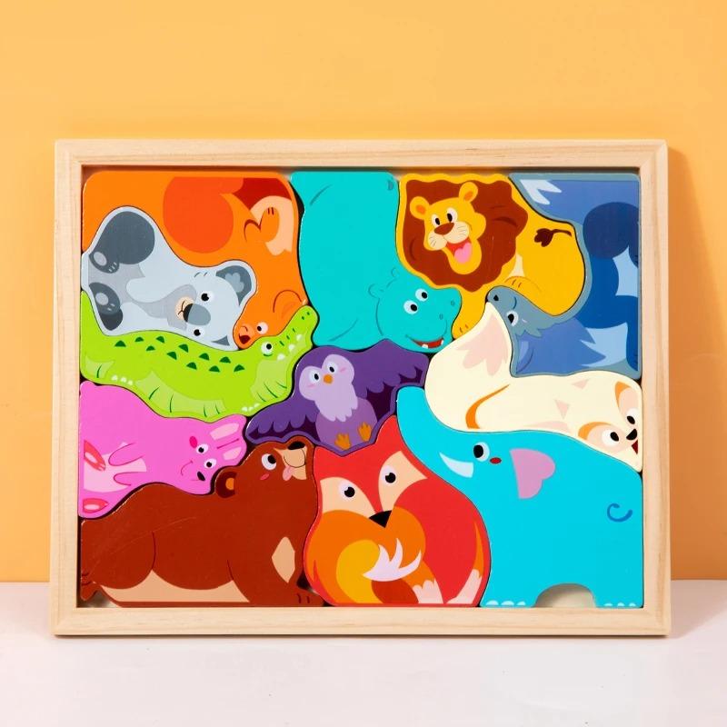 Heißes Neues 3D Puzzle Holzspielzeug Baby Lernen Pädagogisches Handgreifbrett Cartoon Tier Obst und Gemüse Puzzle Spielzeug Geschenke