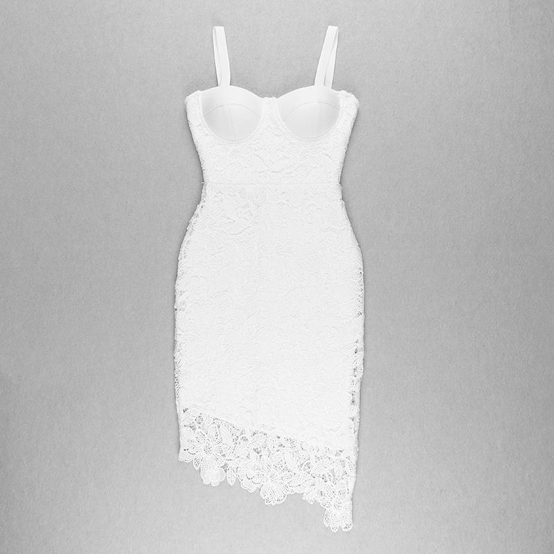 European & American Sexy Spaghetti Strap Lace Trim Irregular Midi Party Dress