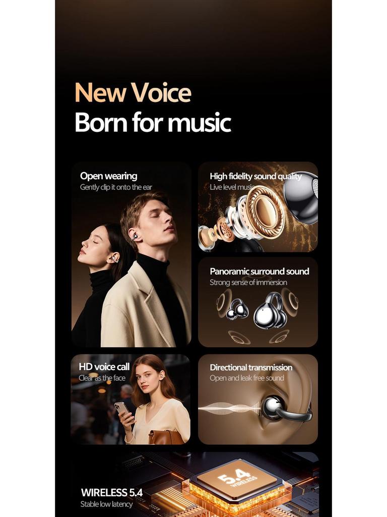 Smart AI Translation Earphones M110, Wireless Ear-clip Design, Painless Long-wear Bluetooth Earbuds