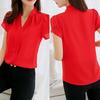 Office Lady Summer Solid Color V Neck Short Sleeve Shirt Chiffon Top Blouse
