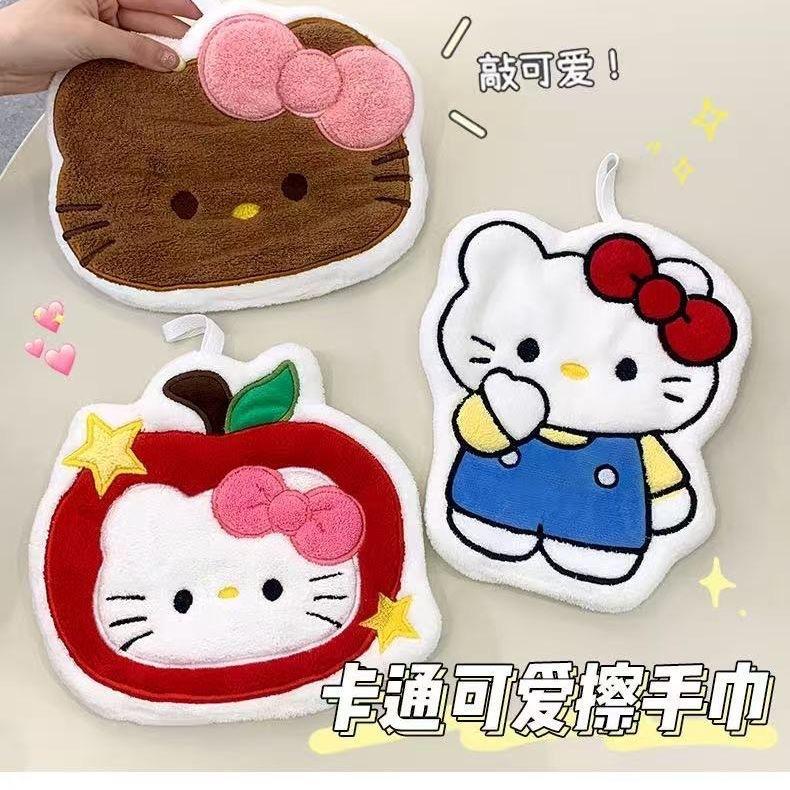 Cartoon kt cat hanging hand towel, water-absorbing quick-drying thickened hand cloth, bathroom, kitchen handkerchief, children's hand cloth