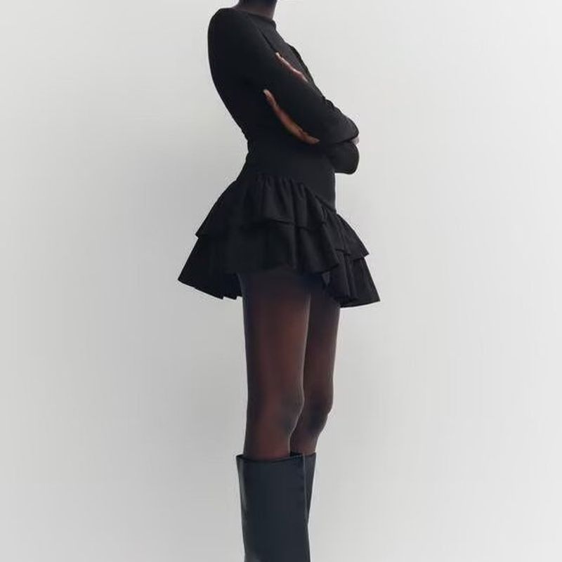 Za Foreign Trade New Women Clothes ZR Western Style Versitile Fashion Simple Laminated Decoration Short Dress 0085305