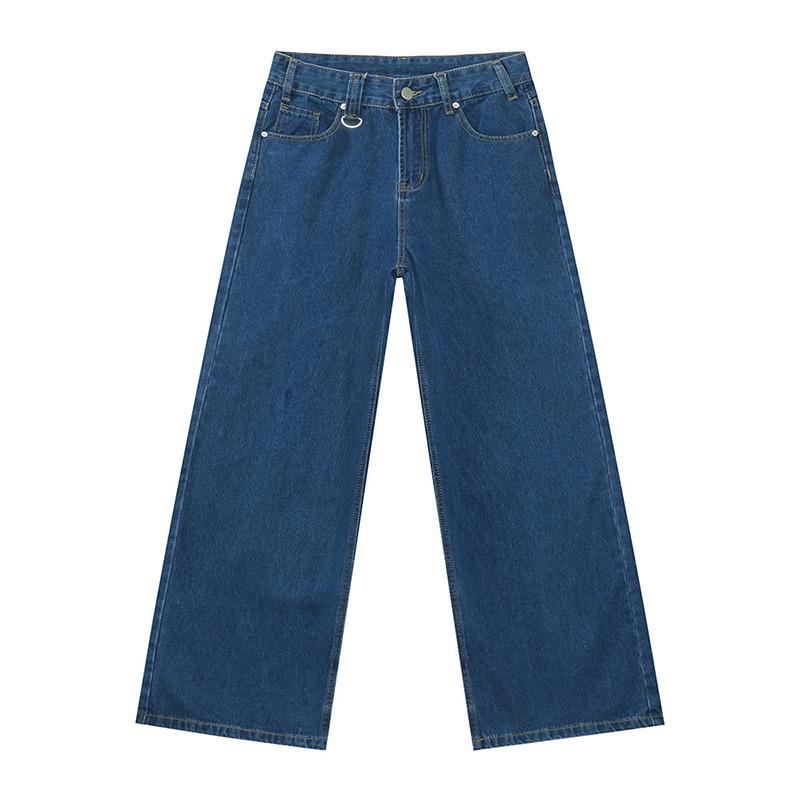 Men's Denim Pants Old Blue Washed Male Jeans Straight Casual Menwear Loose Wide Leg Trousers New Fashion