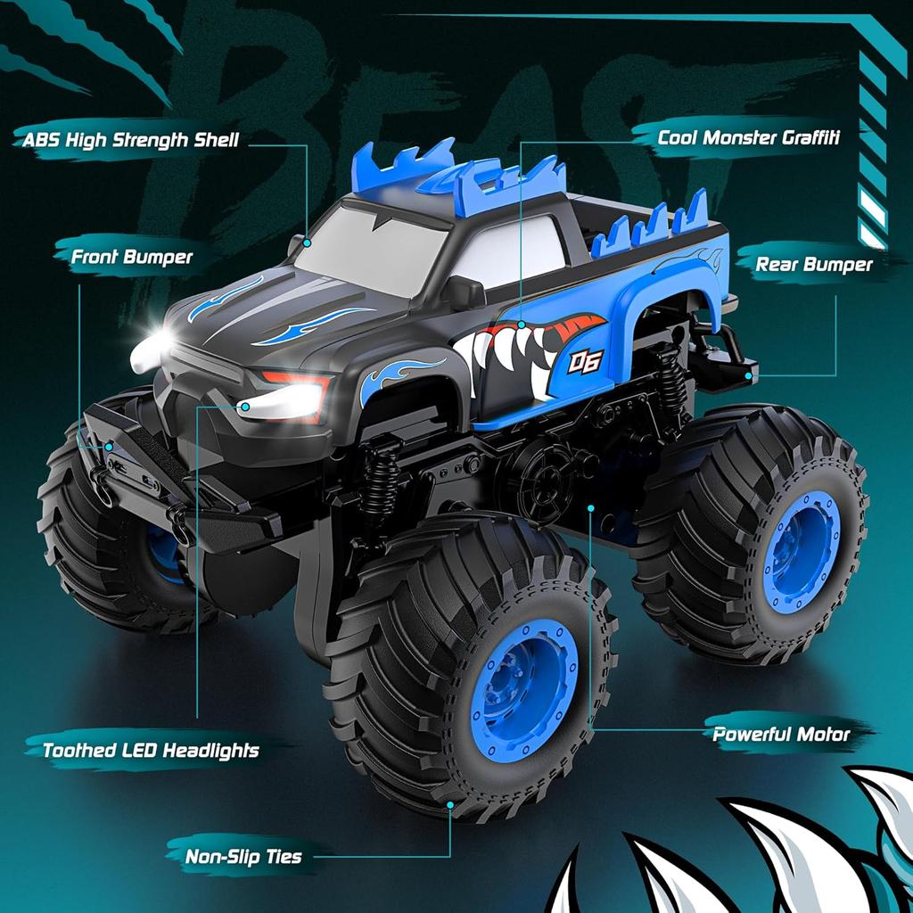 Remote Control Car, 1:24 Scale All Terrain Monster Tuck Toys with Upright Driving and 360° Rotation, Remote Control Tuck with 20km/h, Auto Demo and