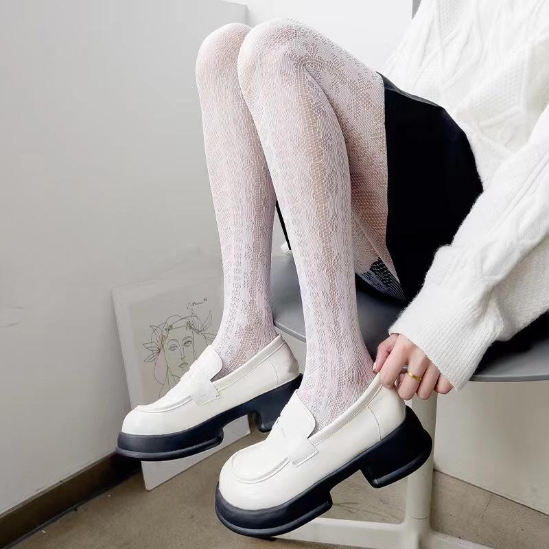 Japanese Hollow Out Heart Bottom Pantyhose Women Sexy Thin Transparent Mesh Stockings JK Lolita Sweet White Black Fishnet Tights