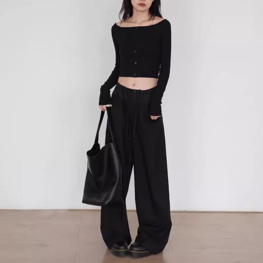 Spring 2025 Women's Wide-Leg Colorblock Casual Pants - Versatile, Loose-Fit, Straight-Leg Style