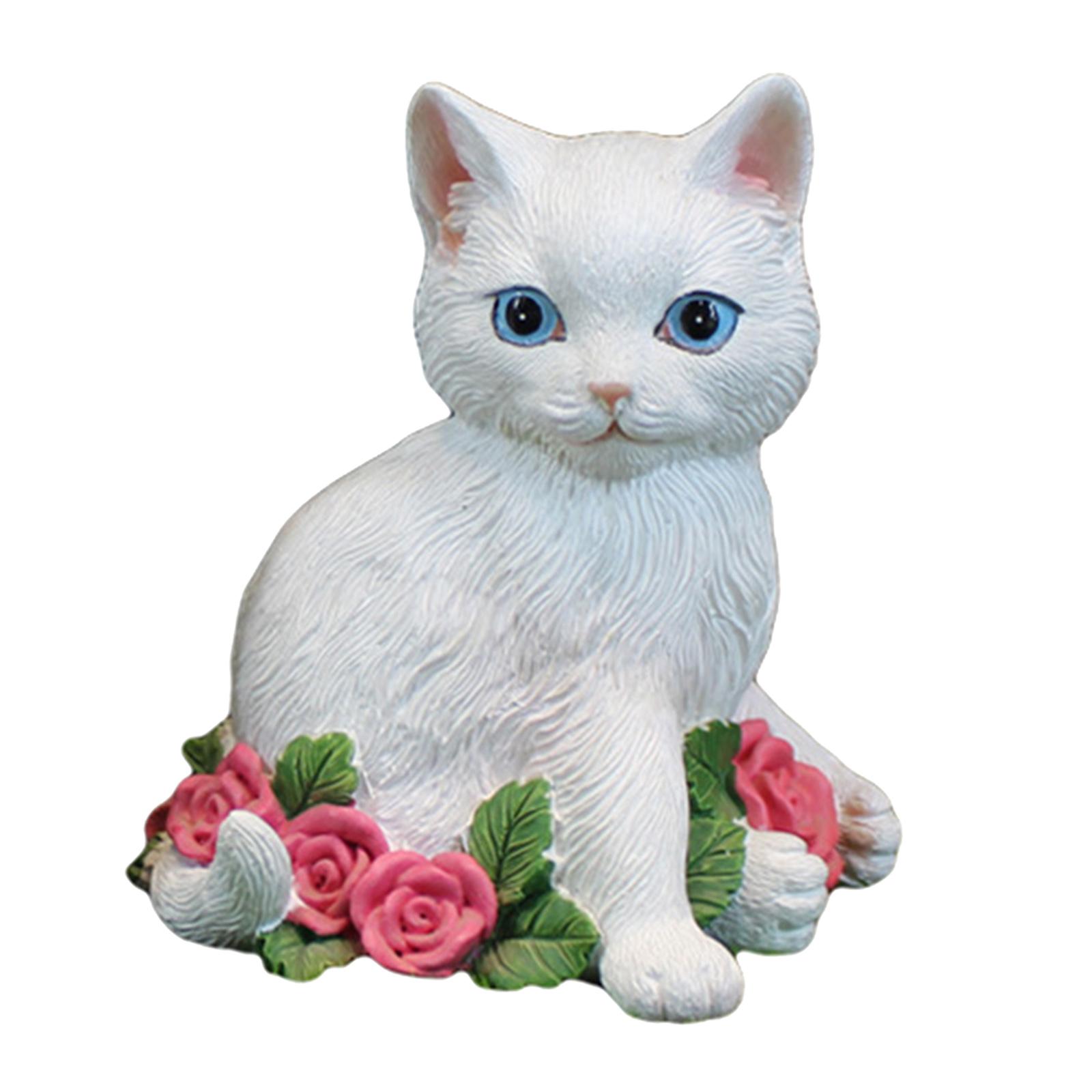 

Mini Kitten Figurine Sculpture Cat Couple Style with Rose Yard House Ornament Bedroom Decoration Gifts for Family Friends