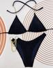 Women's Swimwear Solid Color Halter Neck Strap Triangle Bag Sexy Chain Bikini Set Beachwear Bathing Suits