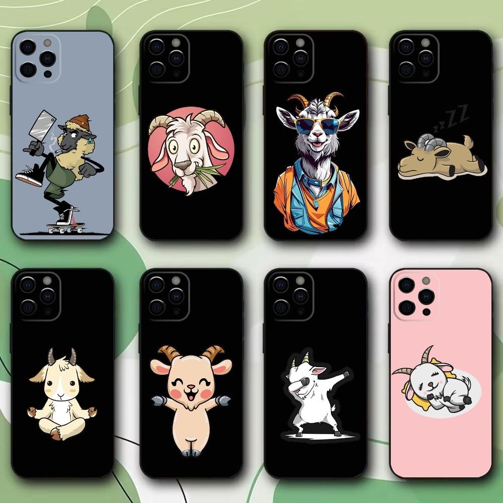 Cartoon Cute Goat Phone Case For iPhone 16,15,14,13,12,11,Pro,X,XS,Max,XR,Plus,Mini Soft Black Cover