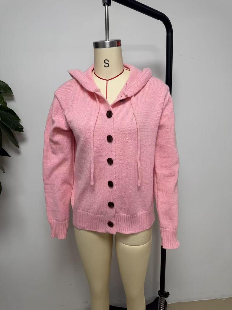 2026 Women's Solid Color Knit Hooded Cardigan Jacket for Autumn/Winter - European & American Casual Fashion Style