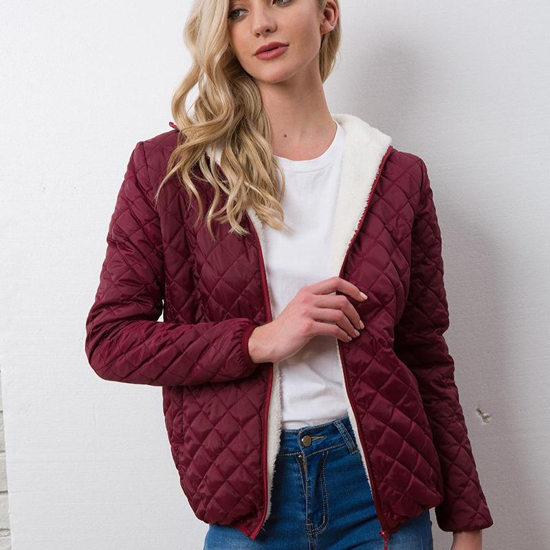 Women's  Autumn Winter Casual  Fashion Hooded Jacket Basic Warm Velvet Lamb Parka Coat Solid Light Soft Outerwear