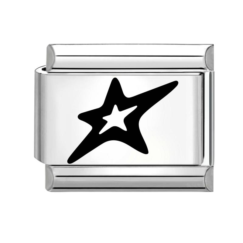 New Y2K Laser Engraving DIY Black Italian Charm Bracelet Personalized Cat Butterfly Star Heart Beads 9MM Stainless Steel Jewelry