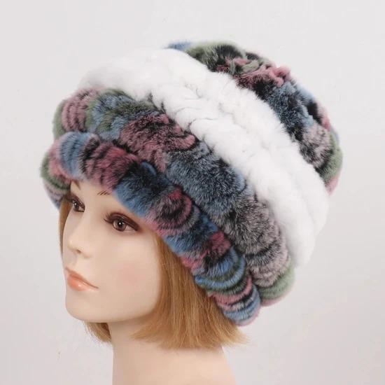 Russia Winter Real Fur Hat Women Knitted Real Rex Rabbit Fur Bomber Hats Lady Natural Warm Genuine Rex Rabbit Fur Cap