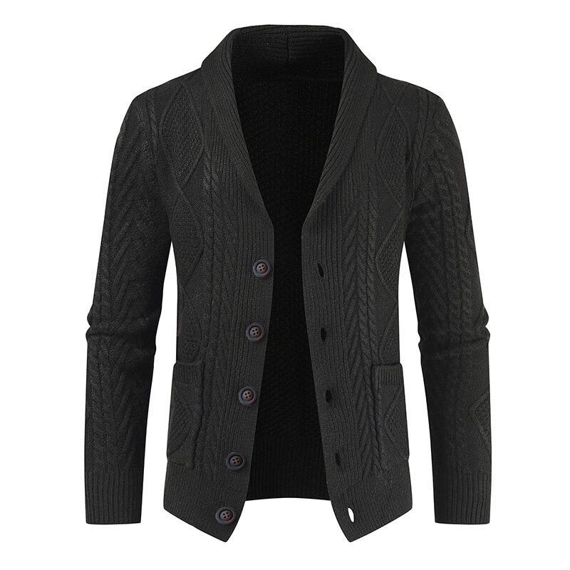 

Men s Plus Size Cable Knit Lapel Cardigan Sweater - Fashionable Casual Outerwear Large чорний