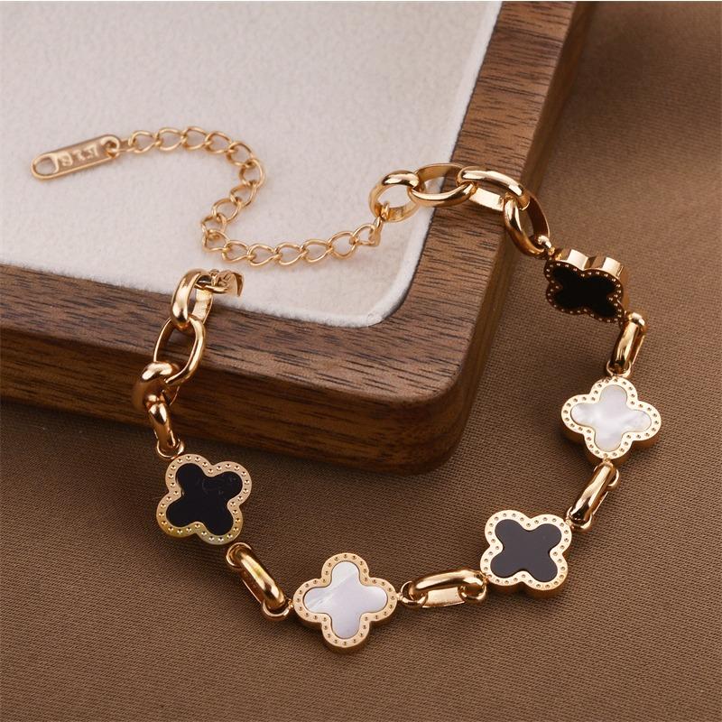 Black and white clover titanium steel sweet girl jewelry bracelet