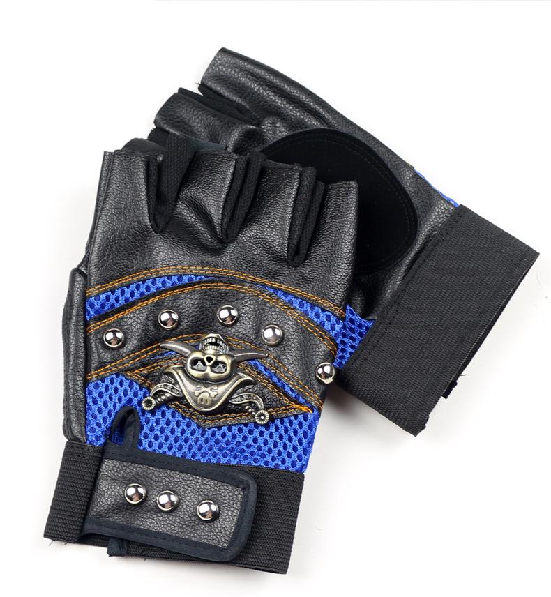 Pánské outdoorové kožené cyklistické rukavice bez prstů s protiskluzovým designem lebky