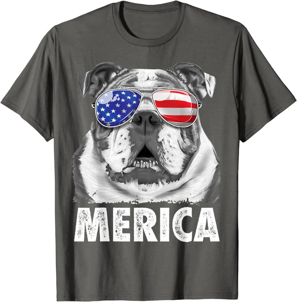 Englische Bulldogge 4. Juli Merica Herren Damen USA Flagge Retro T-Shirt