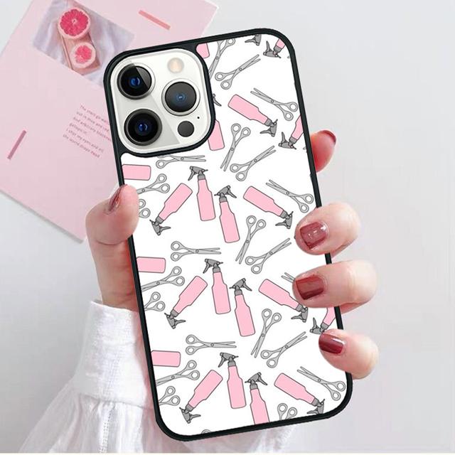 Hair Stylist Scissors Brush Switch Phone Case Cover for iPhone 17 Air 16 15 14 13 11 12 Pro Max Plus Shell Coque