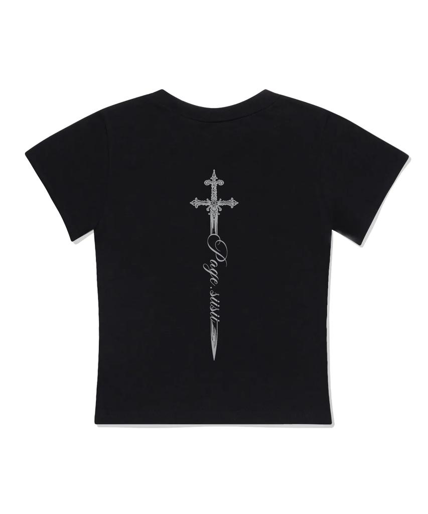 PAGESIISII Cross Knife Print Slim Fit Short Sleeve T-Shirt Black