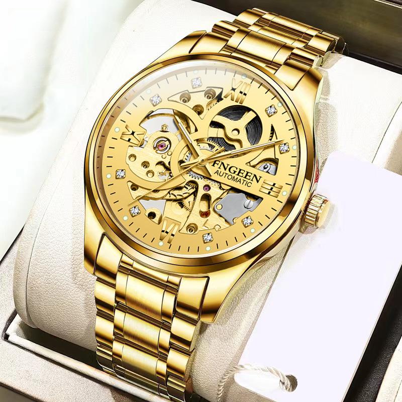 Mechanical Watch Men Black Gold Light Luxury Brand Business Waterproof Tourbillon Hollow Waterproof Male Fashion Clock Watches
